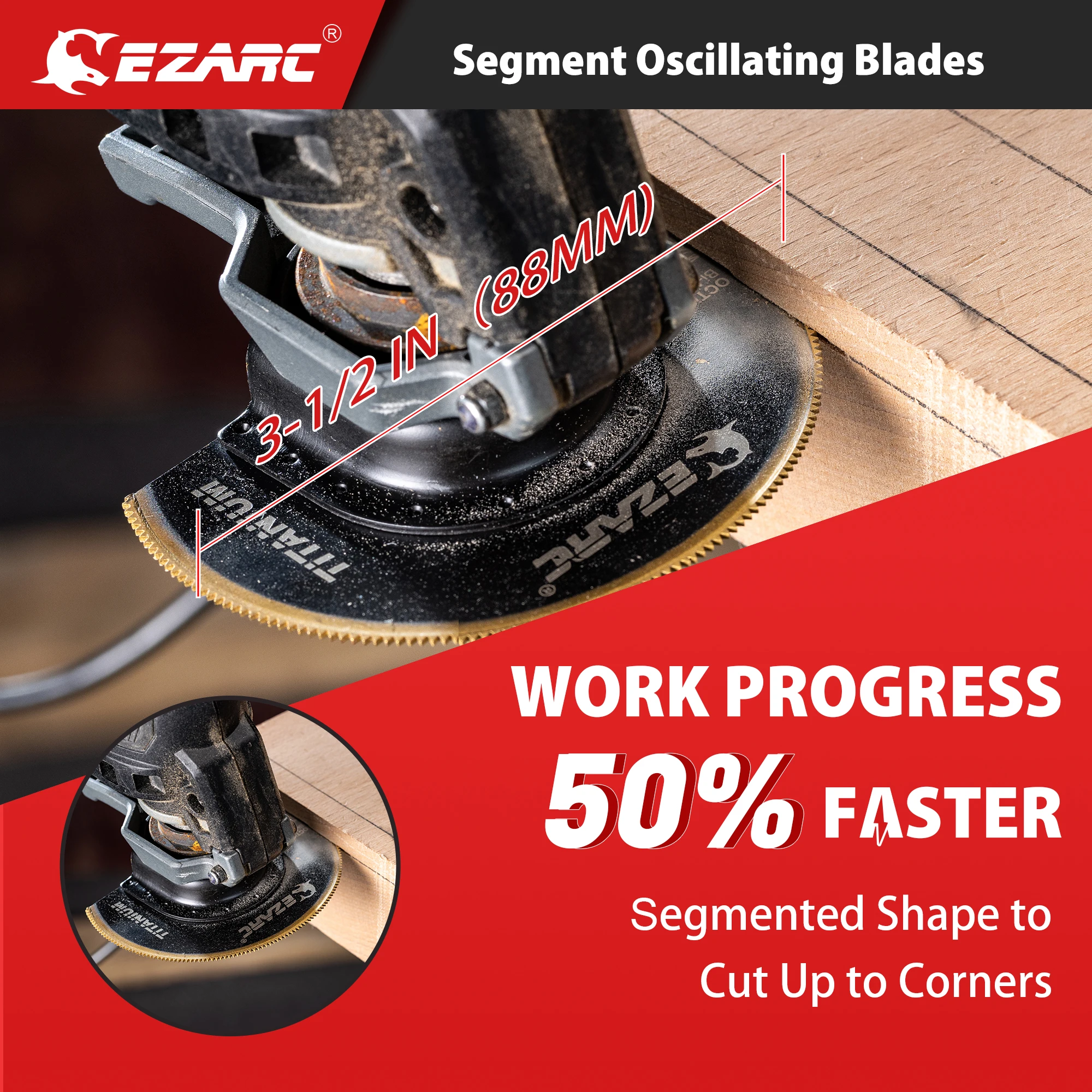 EZARC Titanium Oscillating Multitool Blade 1-Pack, Universal Semi Circle Flush Cut Oscillating Saw Blades for Wood Metal Nails