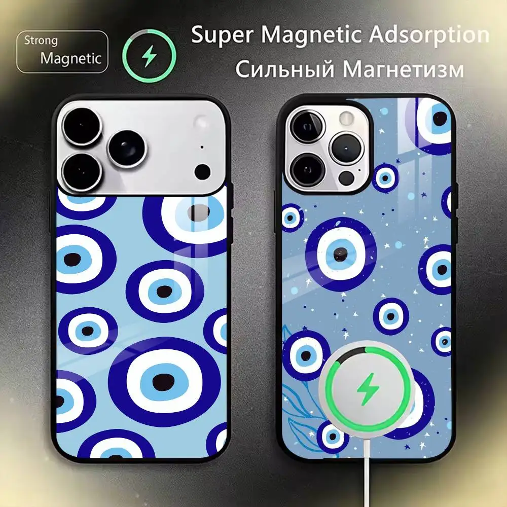 

Turkish Lucky Blue Evil Eye Phone Case For iPhone17,16,15,14,13,12,11 Plus,Pro Allows magnetic wireless charging