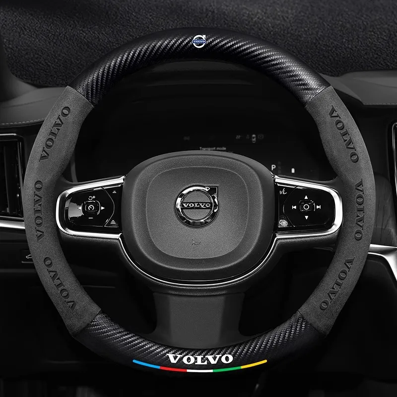 Volvo XC40 XC60 XC70 XC90 C30 C70 S40 S60 S80 S90 V40 V50 V60 V70 V90 Carbon fiber Suede Car Steering Wheel Cover Accessories