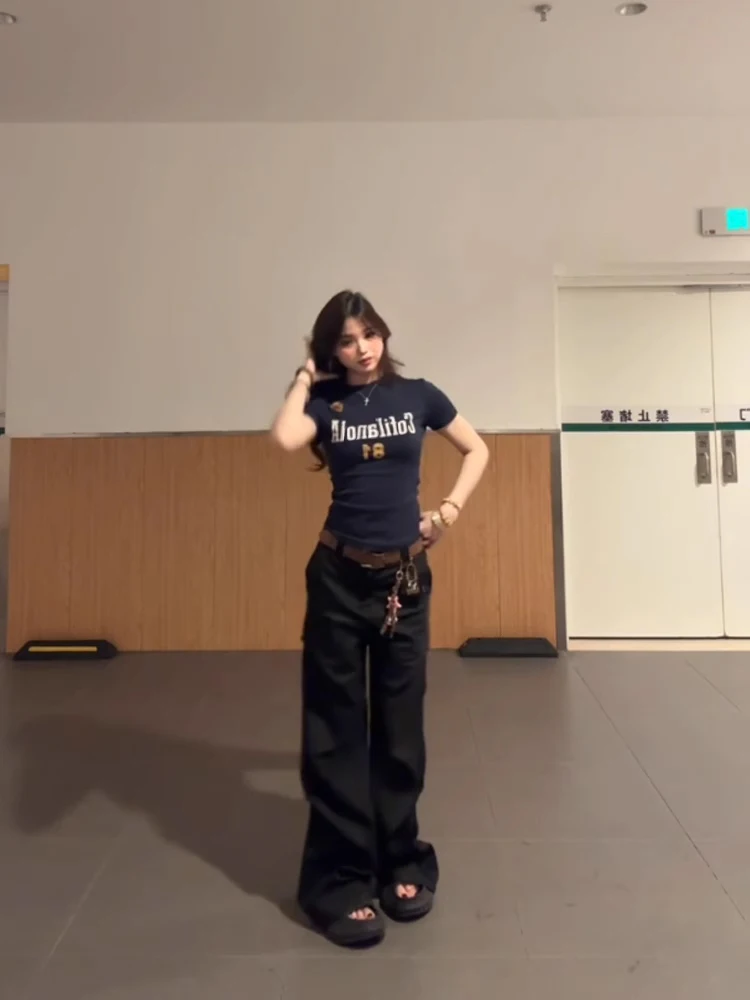 T-shirt sportiva retrò k blu da donna estiva slim fit ort Sve round Ne Top comoda maglietta in misto cotone traspirante