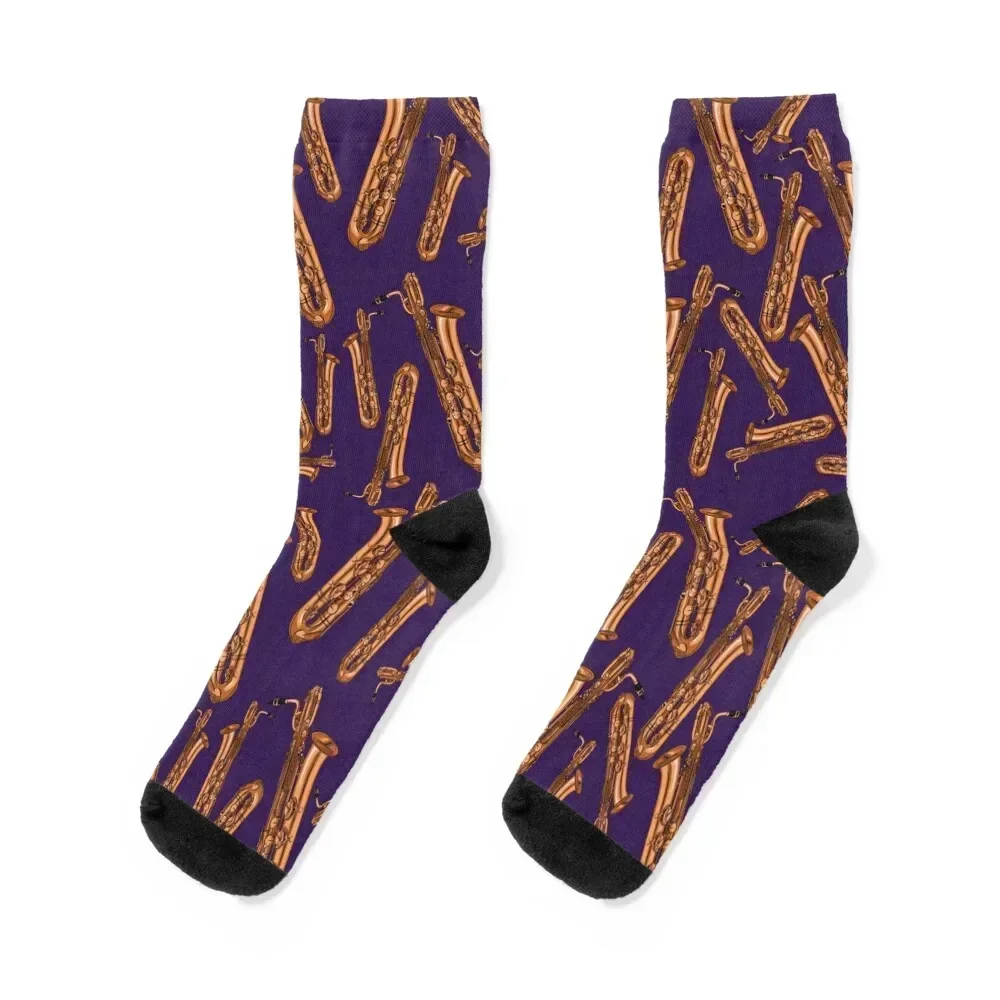 

Baritone Saxophone Pattern Purple Socks warm winter cool Novelties Children's Socks Women's Men's