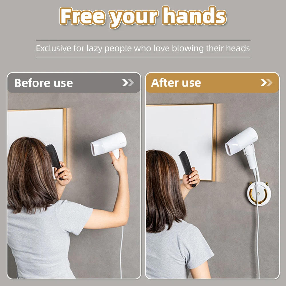 Punch-free Hair Dryer Holder Handheld Adjustable Lazy Hair Dryer Bracket Wall-mounted Home Bathroom Hair Dryer Storage Rack