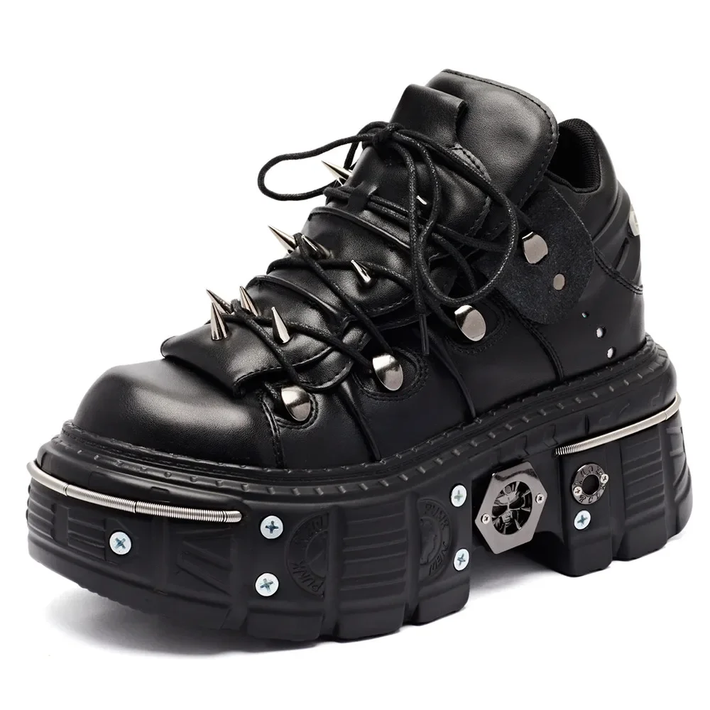 Botas tobilleras con cordones Punk para Mujer, Botas con remaches de Metal y decoración de punta redonda y parte inferior gruesa, zapatos de plataforma Rock para discoteca para Mujer 2025