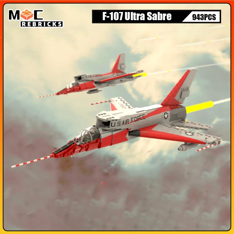 WW2 Aereo Militare MOC Building Block Aereo F-107 Ultra Sabre Fighter Kit di Montaggio FAI DA TE Tecnologia Mattoni Bomber Modello Giocattolo Del Capretto