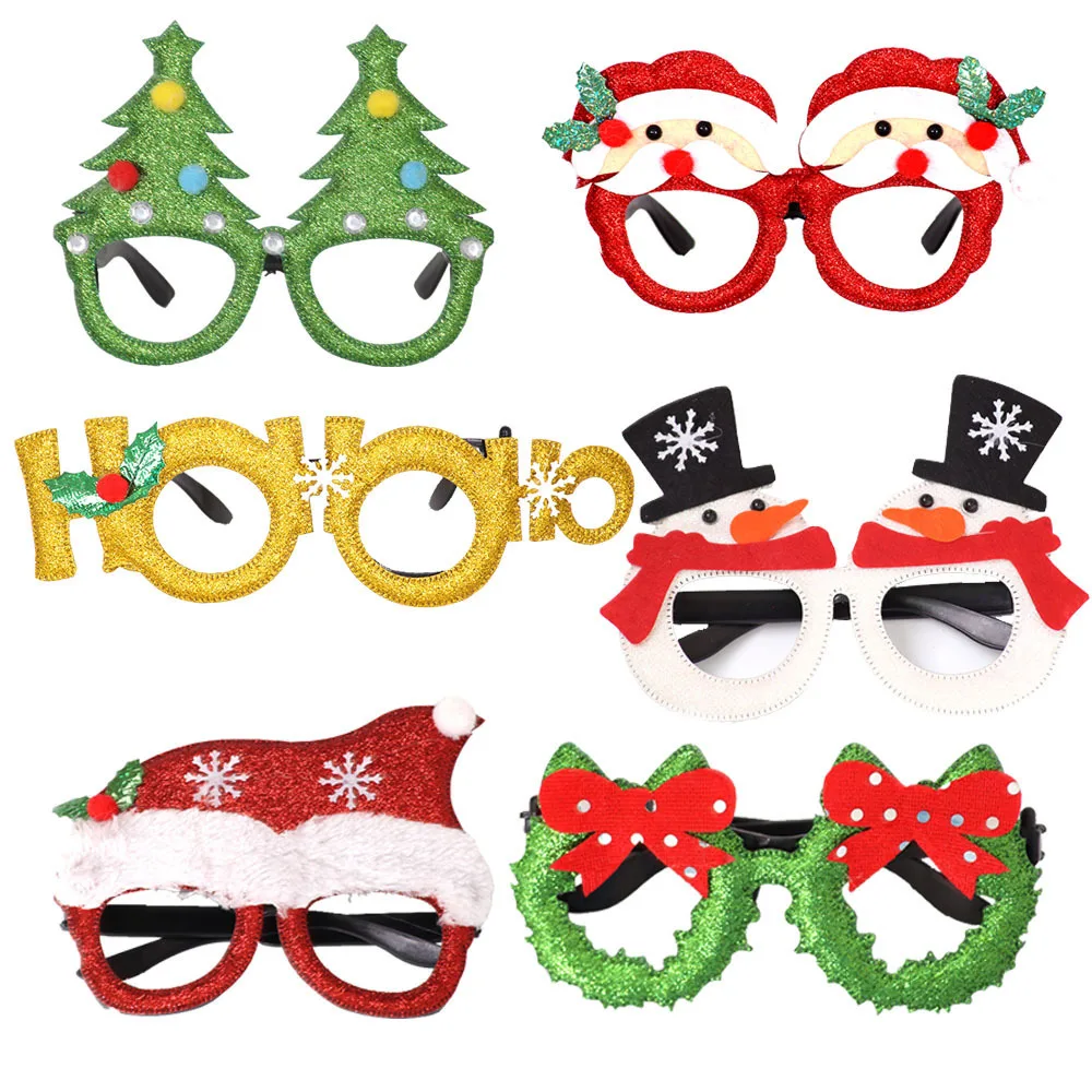 Christmas Party Glasses Decor Cartoon Santa Claus Xmas Tree Snowflake Party Merry Christmas Glasses Diy New Year Party Decor