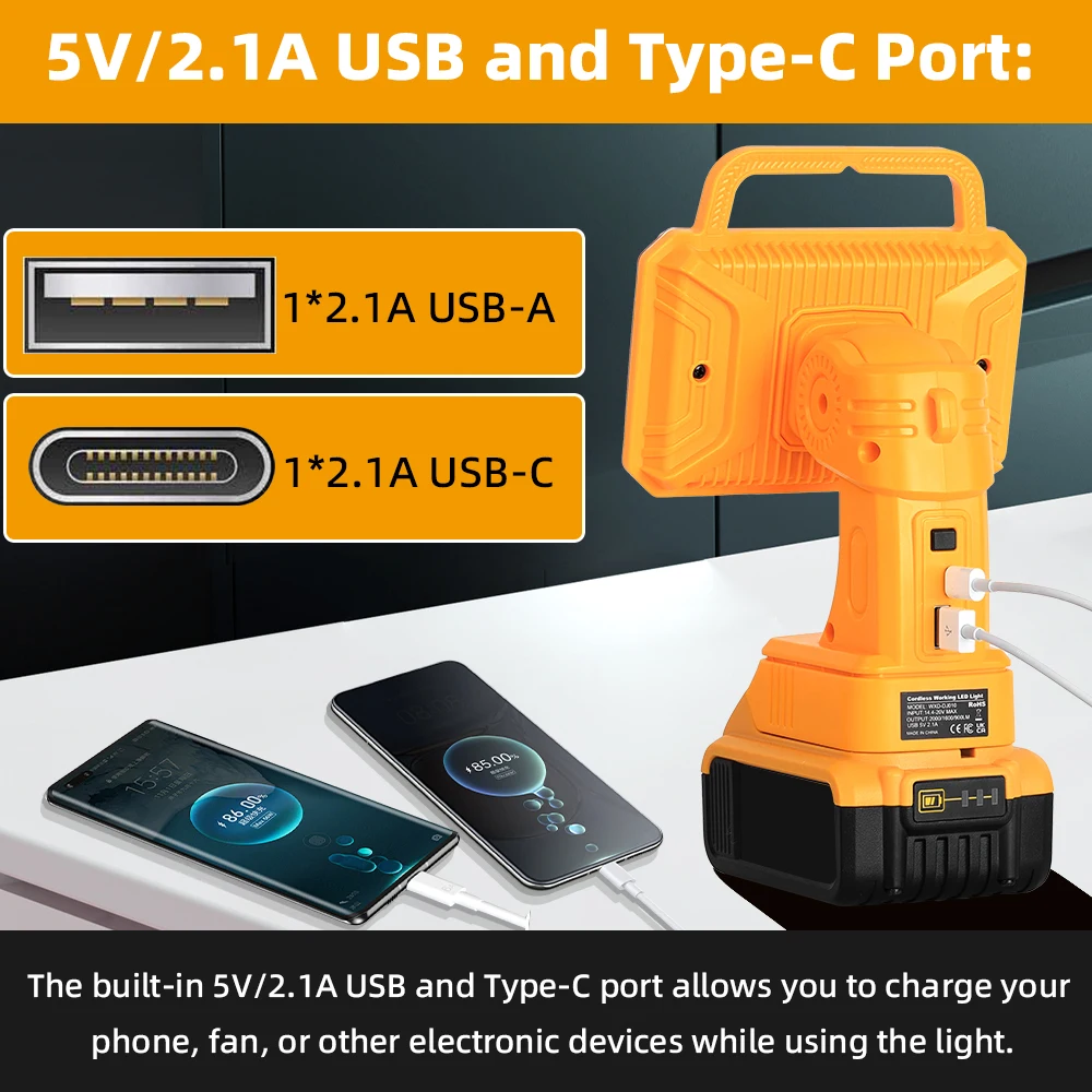 2000LM Light Compatible with Dewalt 20V Max Lithium-ion Battery, 18W Flashlight LED Work Light for Camping, Outdoor, Indoor