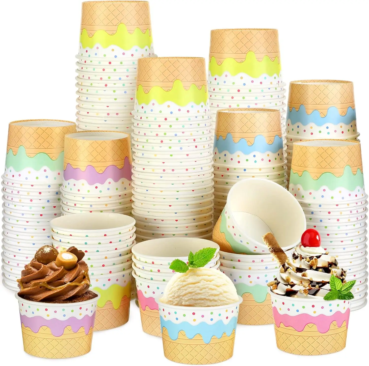 

100 Pcs Ice Cream Bowls 9 oz Ice Cream Cups Disposable Ice Cream Containers Sundae Bowls Paper Dessert Bowls for Summer