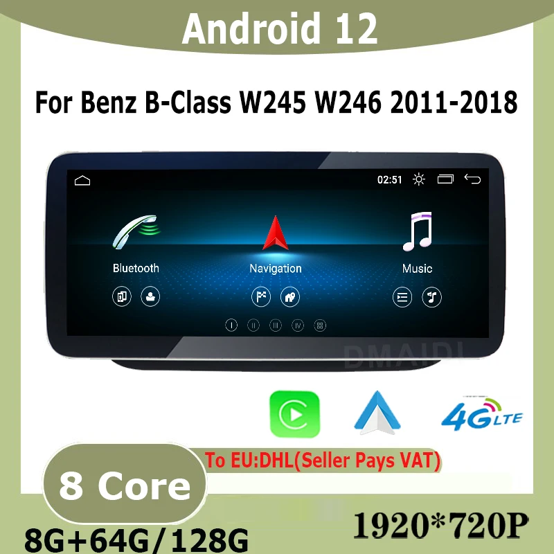 

Android 12 8+128G 12.5" 10.25" GPS Navi Multimedia Player For Mercedes Benz B Class B180 W245 w246 2011- 2018 Radio Touch Screen