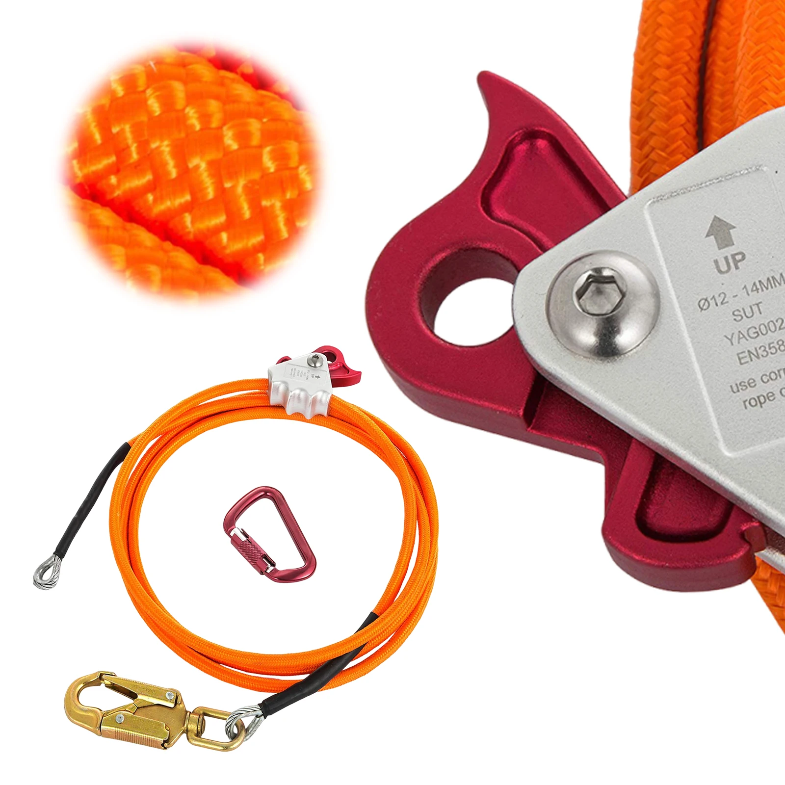 1/2In X 10ft Steel Wire Core Flipline Kit Climbing Positioning Lanyard Kit Adjustable Positioning Rope for Tree Climbing