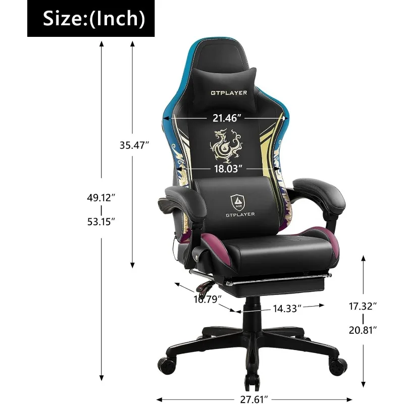 Chaise de jeu ergonomique avec haut-parleurs Bluetooth et repose-pieds, chaise de jeu vidéo de la série Dragon, chaise rapide, Esports