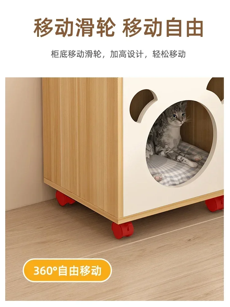 Cat nest bedside table solid wood cat cage household integrated cat house closed wooden