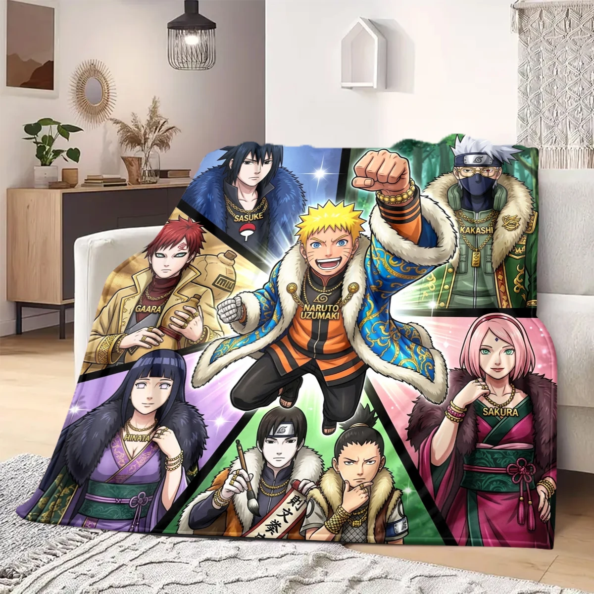Naruto-Flanelldecke mit trendigem Aufdruck, geeignet für Bett, Sofa, Schlafzimmer, Stuhl, Picknick, Reisen – HE5