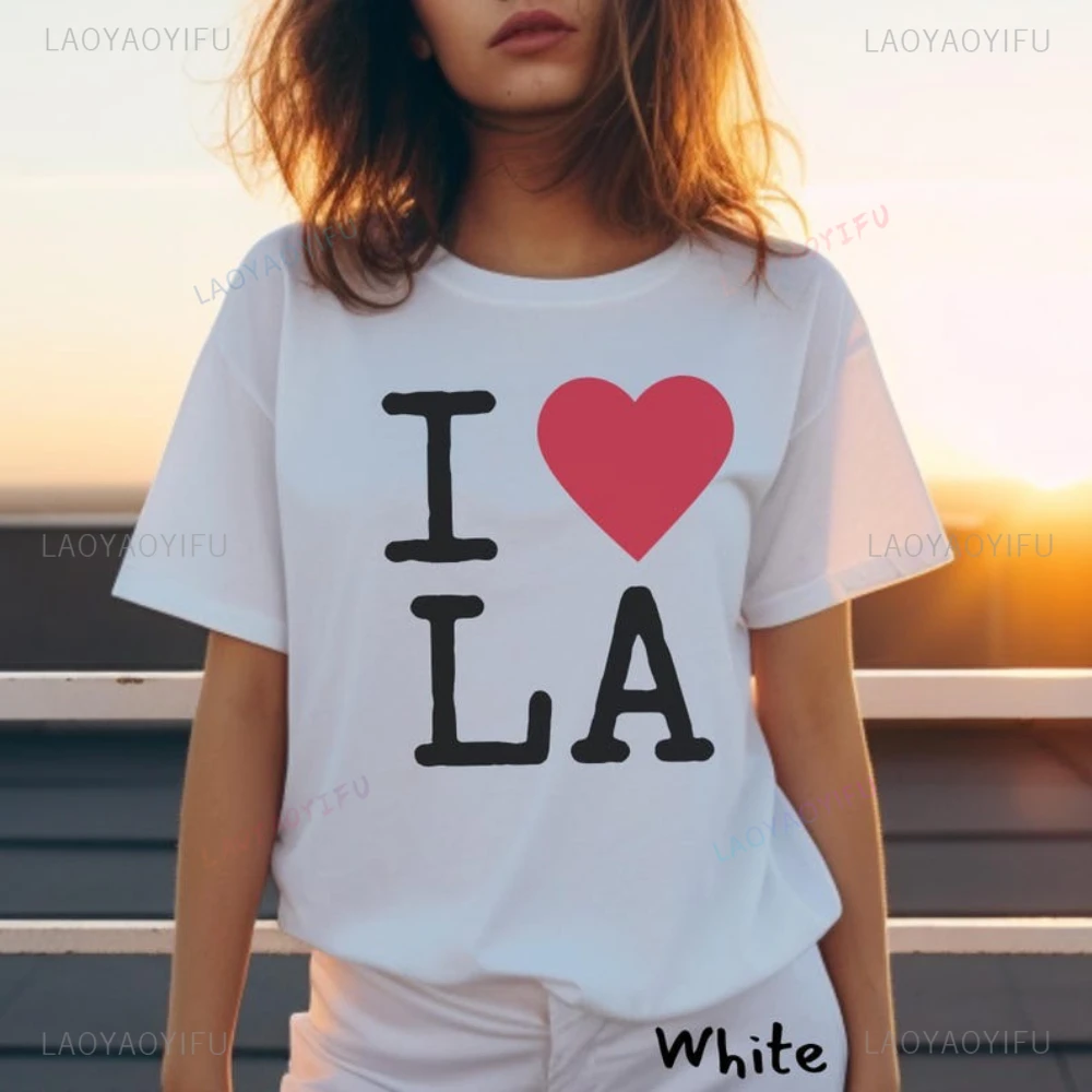 خمر أنا أحب LA امرأة القطن التي شيرت كاليفورنيا الصيف ريترو لوس انجليس هدية للجنسين لينة تنفس الكلاسيكية صالح القطن المحملة