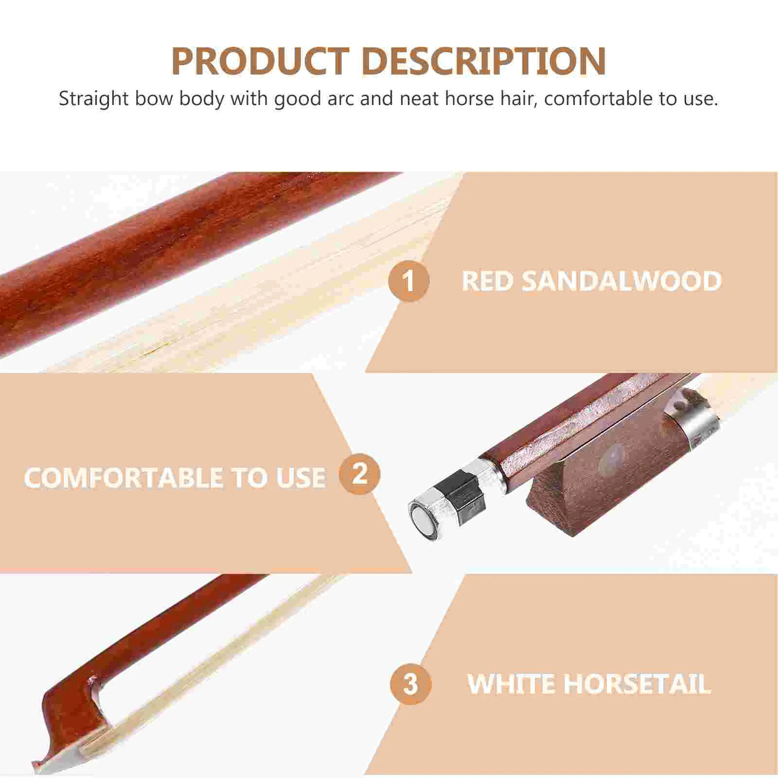 1/10 Violin Bow Replacement Violin Bow Horsetail Bow Violin Practice Bow Red Sandalwood Violin Bow with Horse Accessory