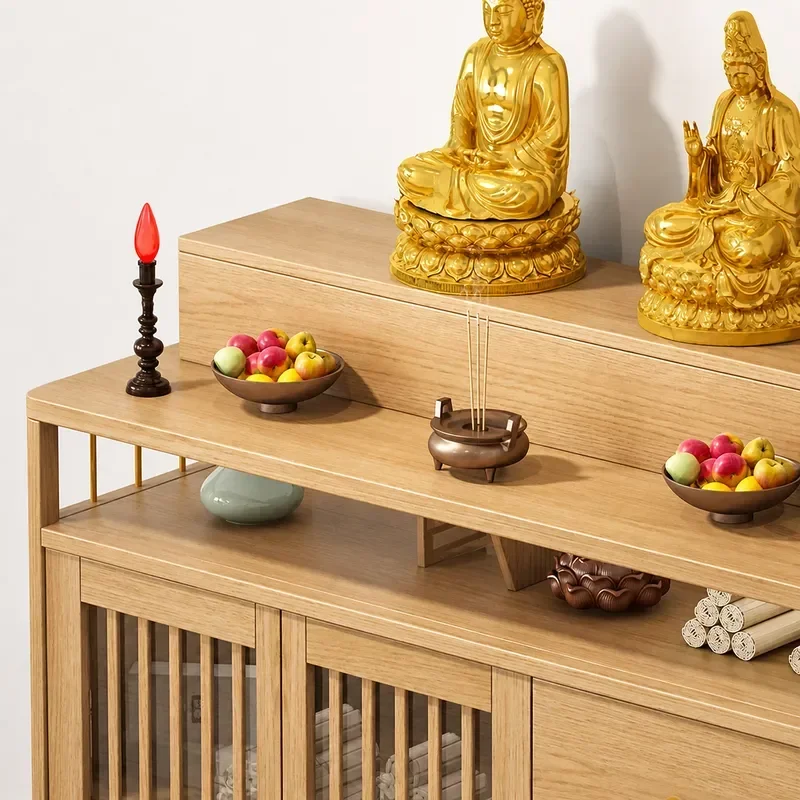 Solid Wood Incense Table Household Buddhist Altar Chinese Style God of Wealth Buddha Stand for Living Room Middle Hall