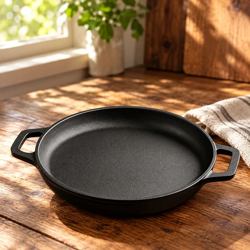 Heavy-Duty Cast Iron Fry Pan with Non-Stick Surface for Versatile Cooking of Breakfast, Meat, and Veggies Indoors or Outdoors