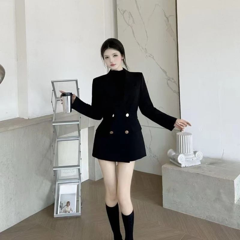 2025 moda feminina fino ajuste duplo breasted blazer, estilo coreano escritório comutar jaqueta, chique elegante terno para mulher
