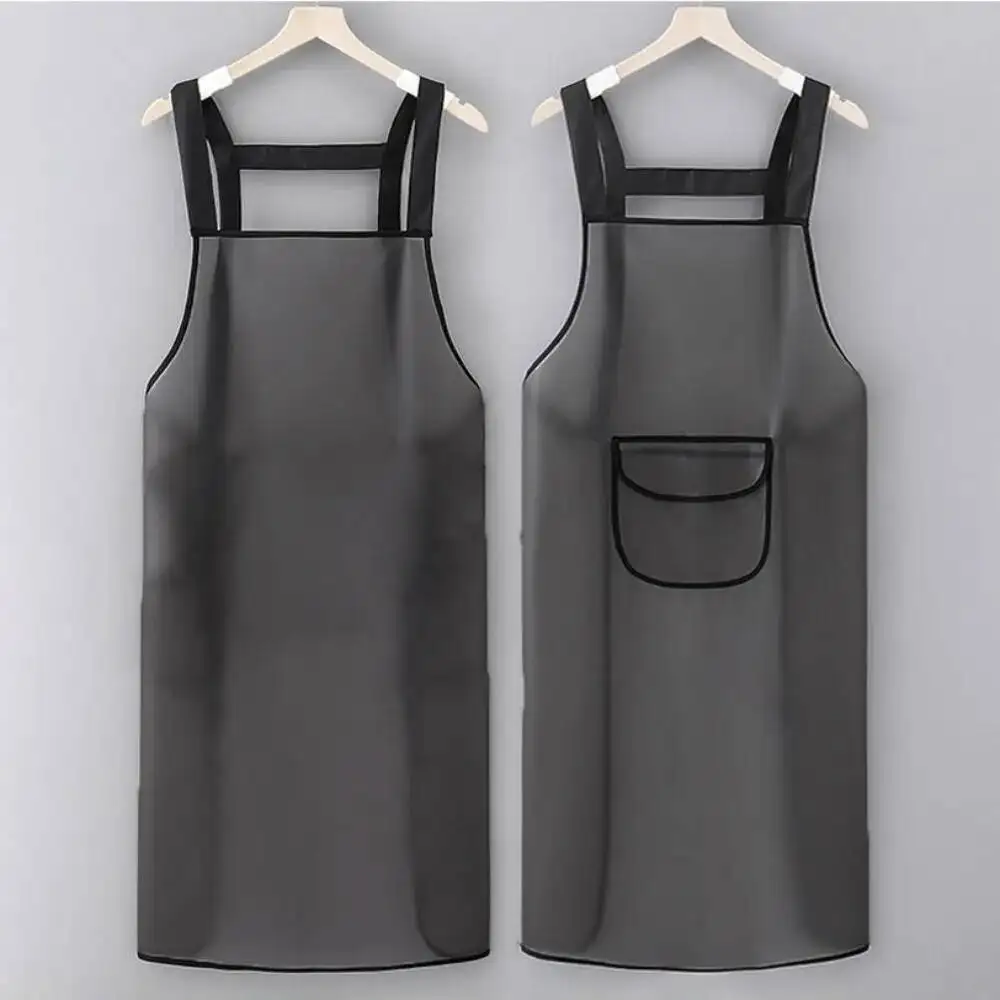 

Waterproof Kitchen Household PVC Oil Resistant Work Apron Transparent Black Dirt-Proof Cleaning Aprons