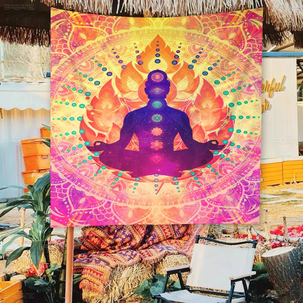 Indische Buddha Statue Meditation 7 Chakra Retro Flaggen Multiple Choice Living Studio Stand Innendekoration Banner