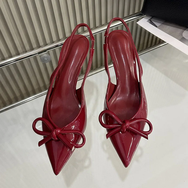 Red Footwear Women High Heels Pumps Shoes New In 2025 Fashion Butterfly-Knot Female Slingbacks Pointed Toe Ladies Heels Shoes