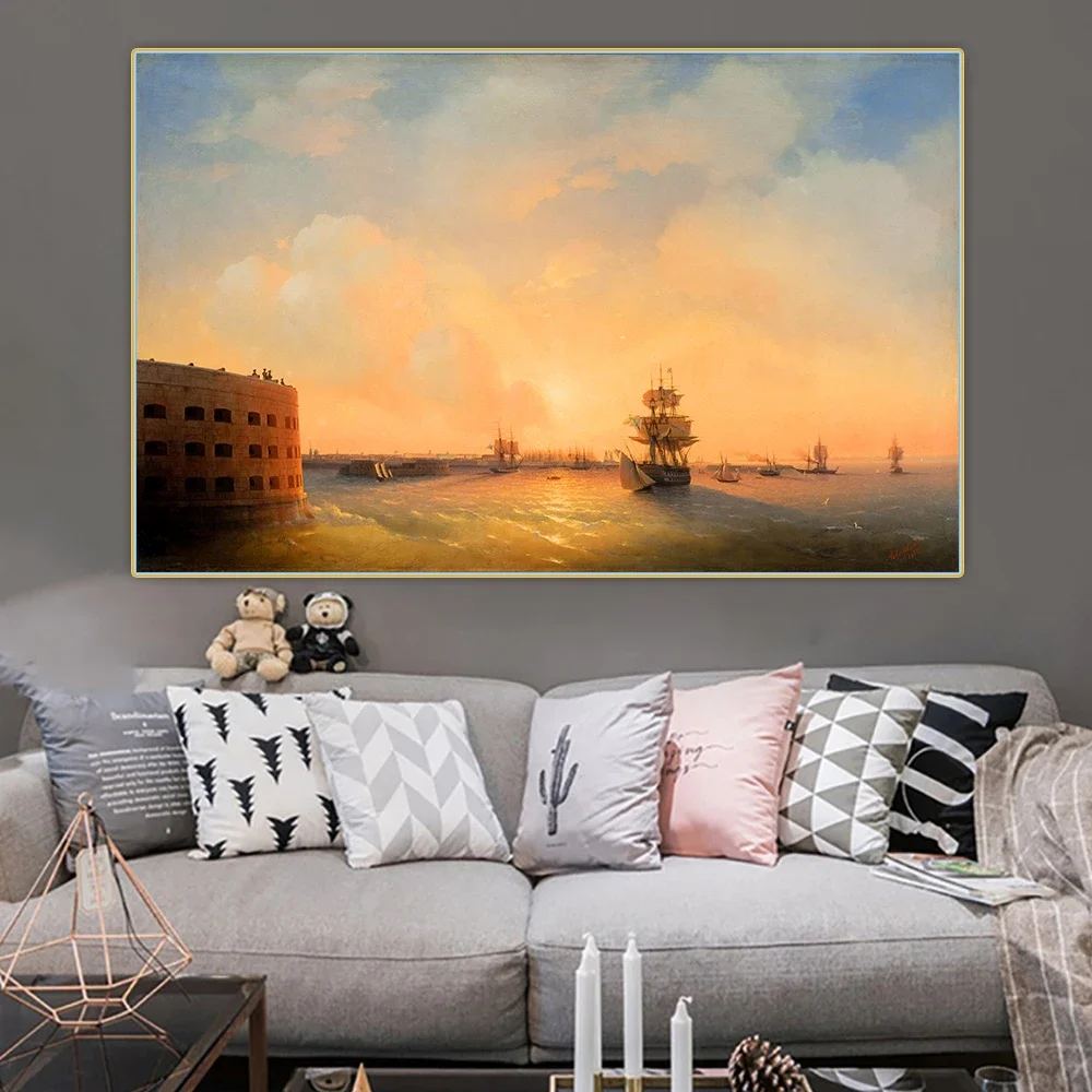Ivan Aivazovsky《Kronstadt fort The emperor Alexander, 1844》Canvas Oil Painting Art Picture Wall Hanging Decor Home Decoration