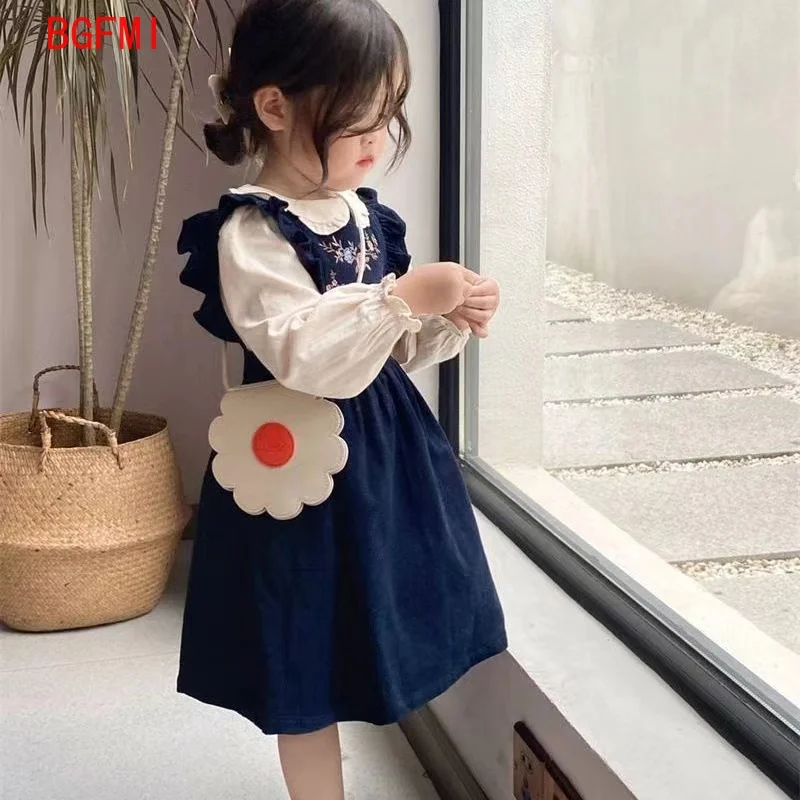 

Kids Birthday Party Sweet Corduroy Vest Dress +Shirt Suits Girls Baby Suspender Dress Outfits Princess Clothes Sets New 2024