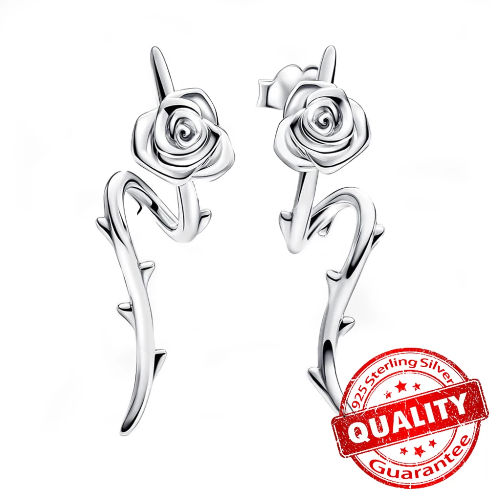 Vintage Style Rose in Bloom Clasp Snake Chain Bracelet & Earrings & Ring Women 925 Sterling Silver Wedding Jewelry Set Gift