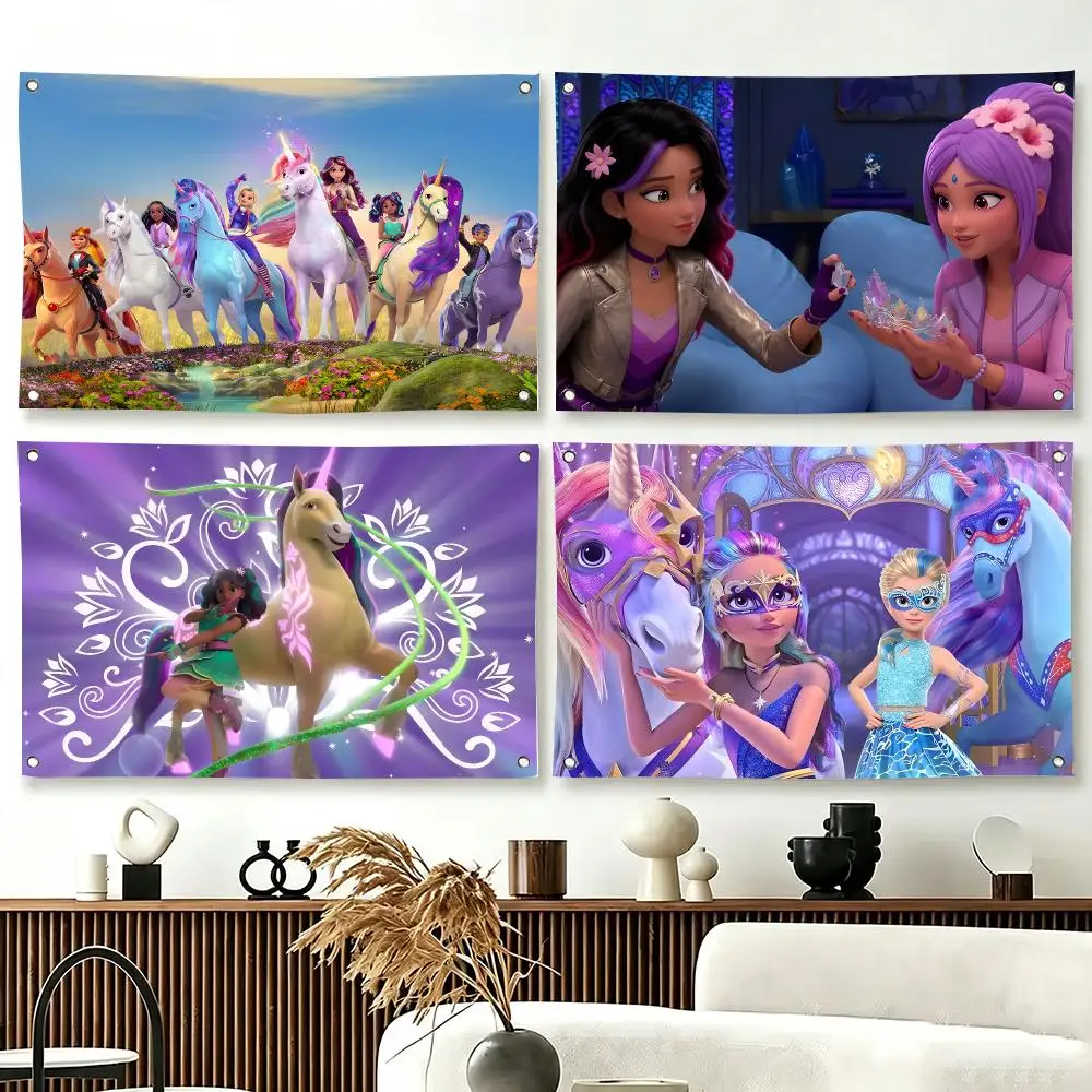 Girl Adventure Cartoon U-Unicorn A-Academy Flags  For Living Room Home Dorm Decor Wall Outdoor Camping Party Banner Gifts
