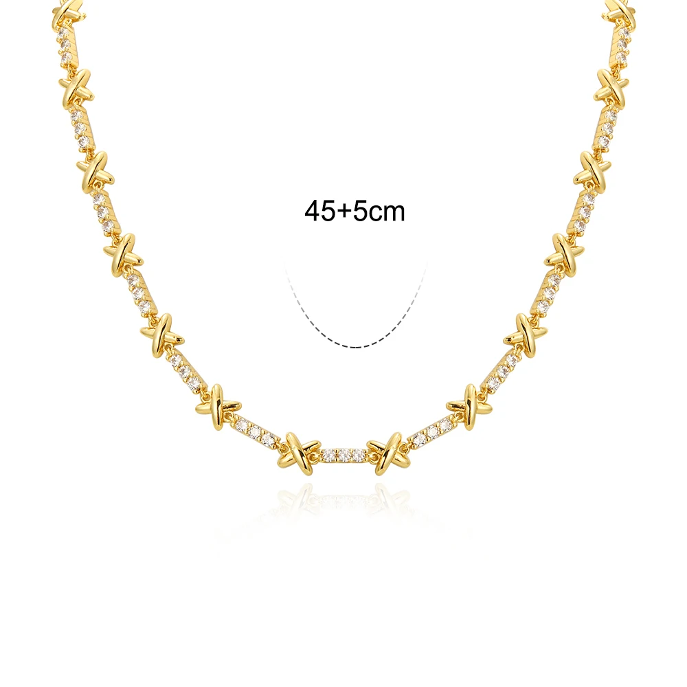Chunky X Cross Choker Necklace For Women Aesthetic Crosses Gold Color Crystal Chain on Neck Collar Statement Fashion Jewelry