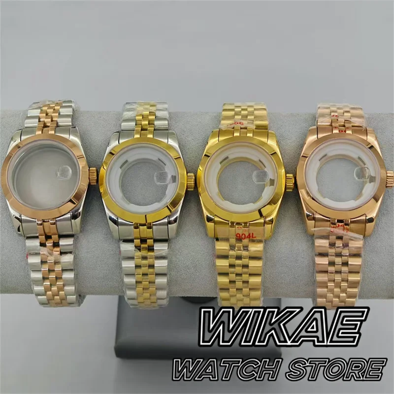 31mm Women's Watch Case Two Tone Gold Rose Gold Case Polished Sloping Bezel Sapphire Glass Waterproof Fit NH05 Movement Watch Pa