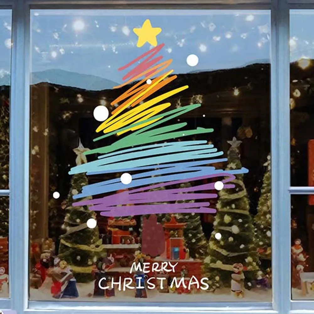 Colorful Christmas Tree Stickers Waterproof Over Size Glass Electrostatic Film Portable Visible on Both Sides
