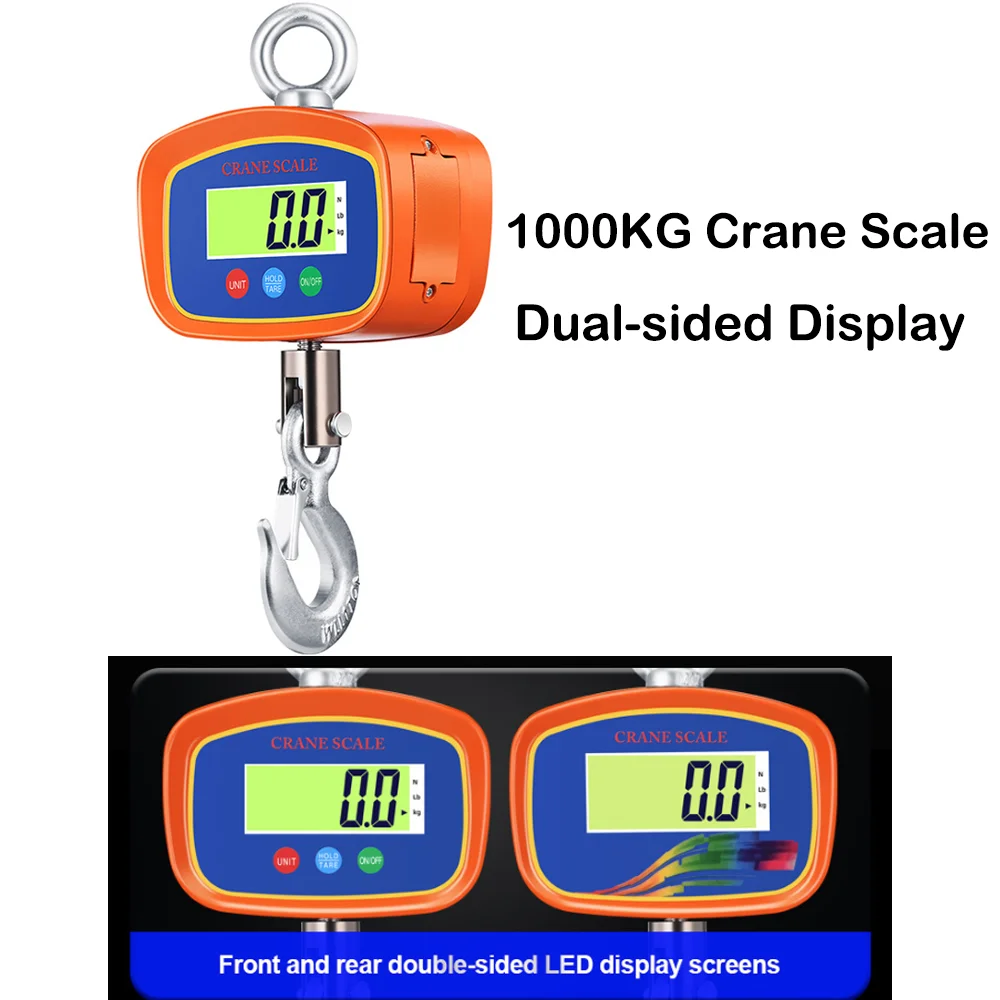 1000KG Digital Crane Scale Dual-sided Display Heavy Duty Alloy Hook Weigher Precision Industrial Electronic Hanging Scale