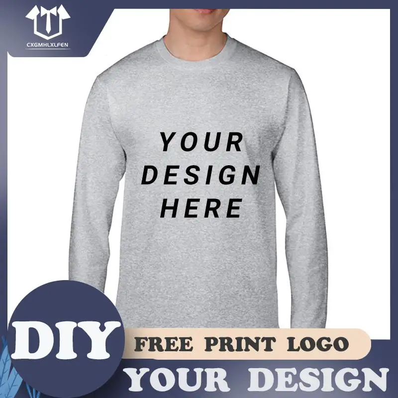 Men Classic Long Sleeve T-shirt Custom Your Photo Text Logo Printing Personalized Customized Thirts Male Tops Euro Size XS-2XL