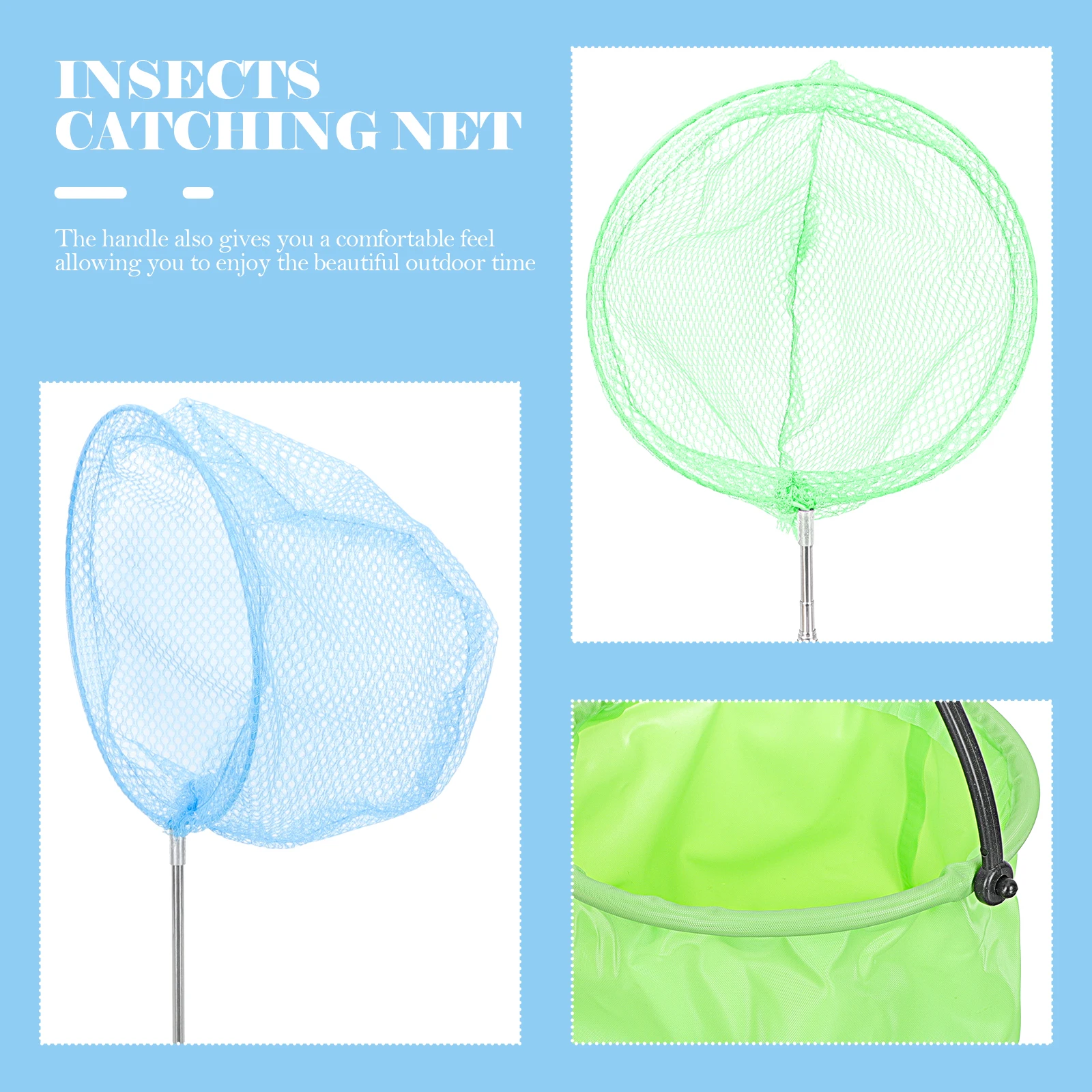 

1 set Stainless Steel Fishing Net Nylon Mesh Bucket Retractable Pole Durable Easy Storage Comfortable Handle Outdoor Children
