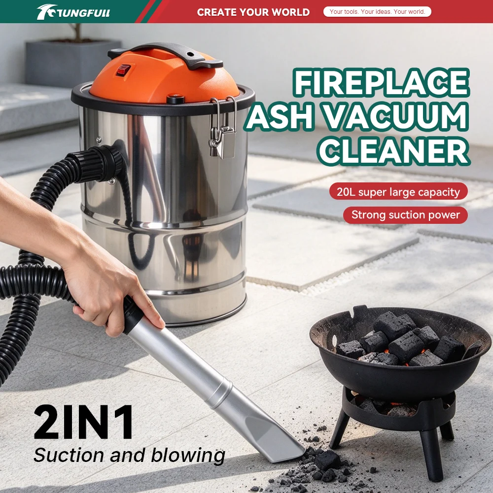 TUNGFULL 15L/20L Ash Vacuum Cleaner High Power Stainless Steel Bucket Ash Vac for Fireplace Wood Stove BBQ Grill Dust Cleaning