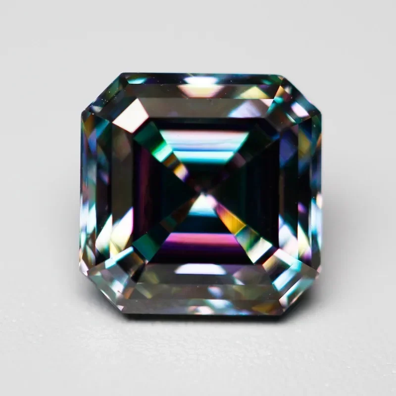 Pedra moissanite múltiplas cores, pedra preciosa de corte asscher para diy, material de joias avançadas, testador de diamante com certificado gra