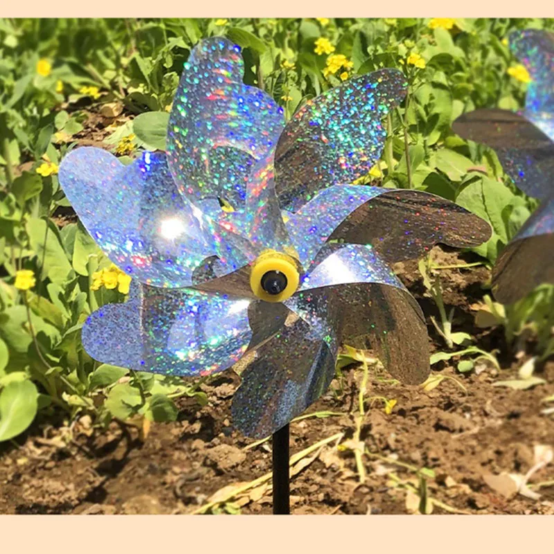 2pcs Reflective Windmill Bird Deterrent Garden Double-Sided Reflective Bird Repelling Wind Turbine For Gardens Orchards Yards