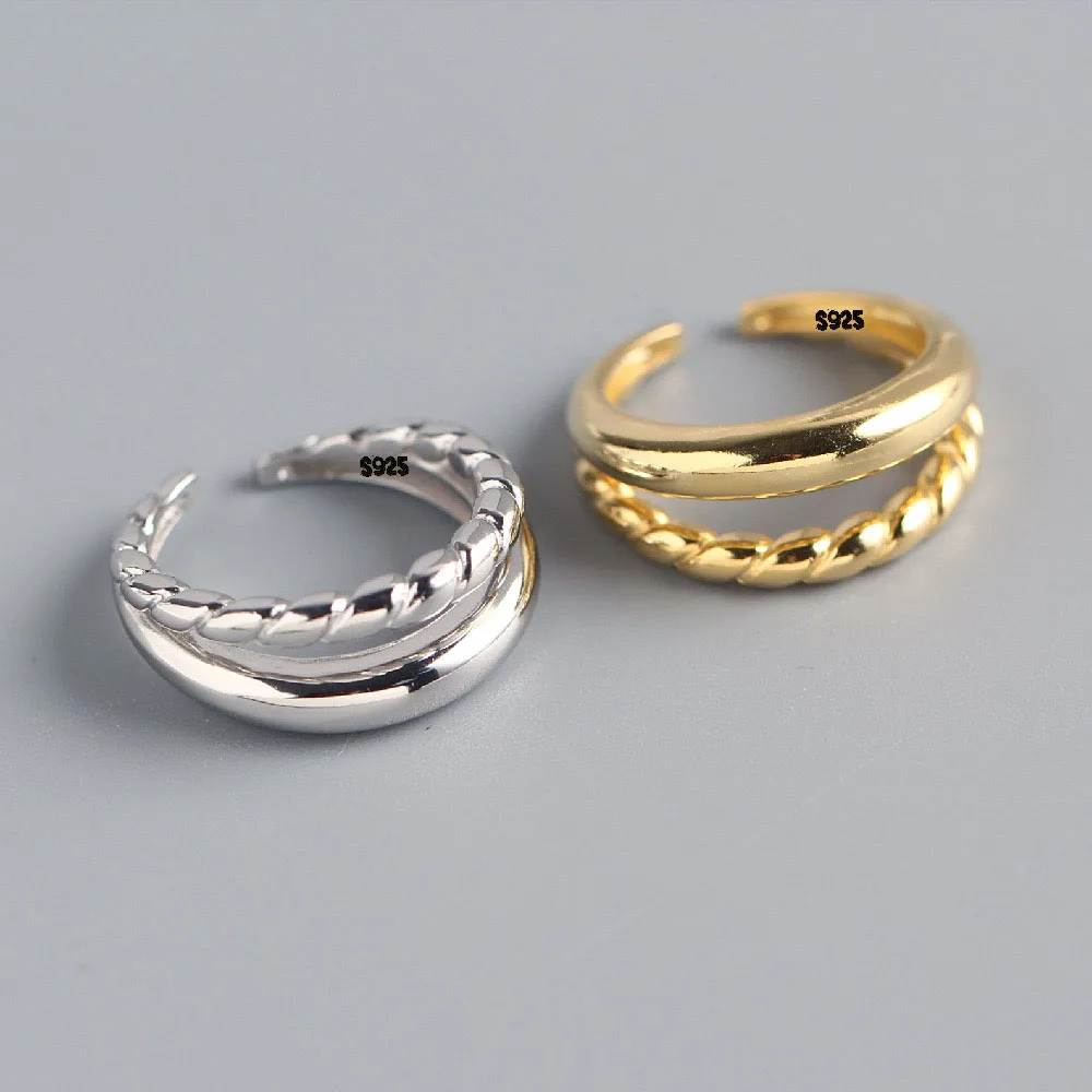 

BF CLUB 925 Sterling Silver Rings For Women Girl Female Open Minimalist Retro Gold Doub Ring Creative Anillos Bague Fine Jewelry