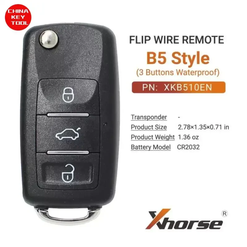 1PCS Xhorse Wire Flip Remote Key B5 Style Waterproof 3 Buttons XKB510EN