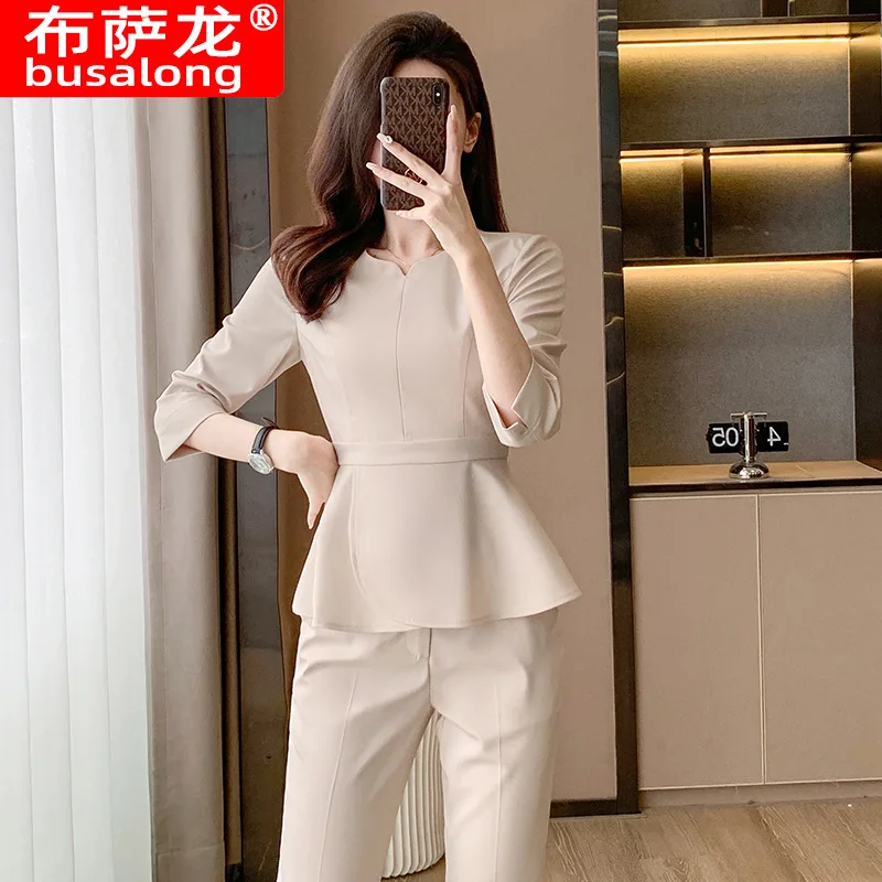 

Apricot Suit Women2024Summer Fashion Commuter Tight Waist Niche High-Grade Business Wear Front Desk Suit