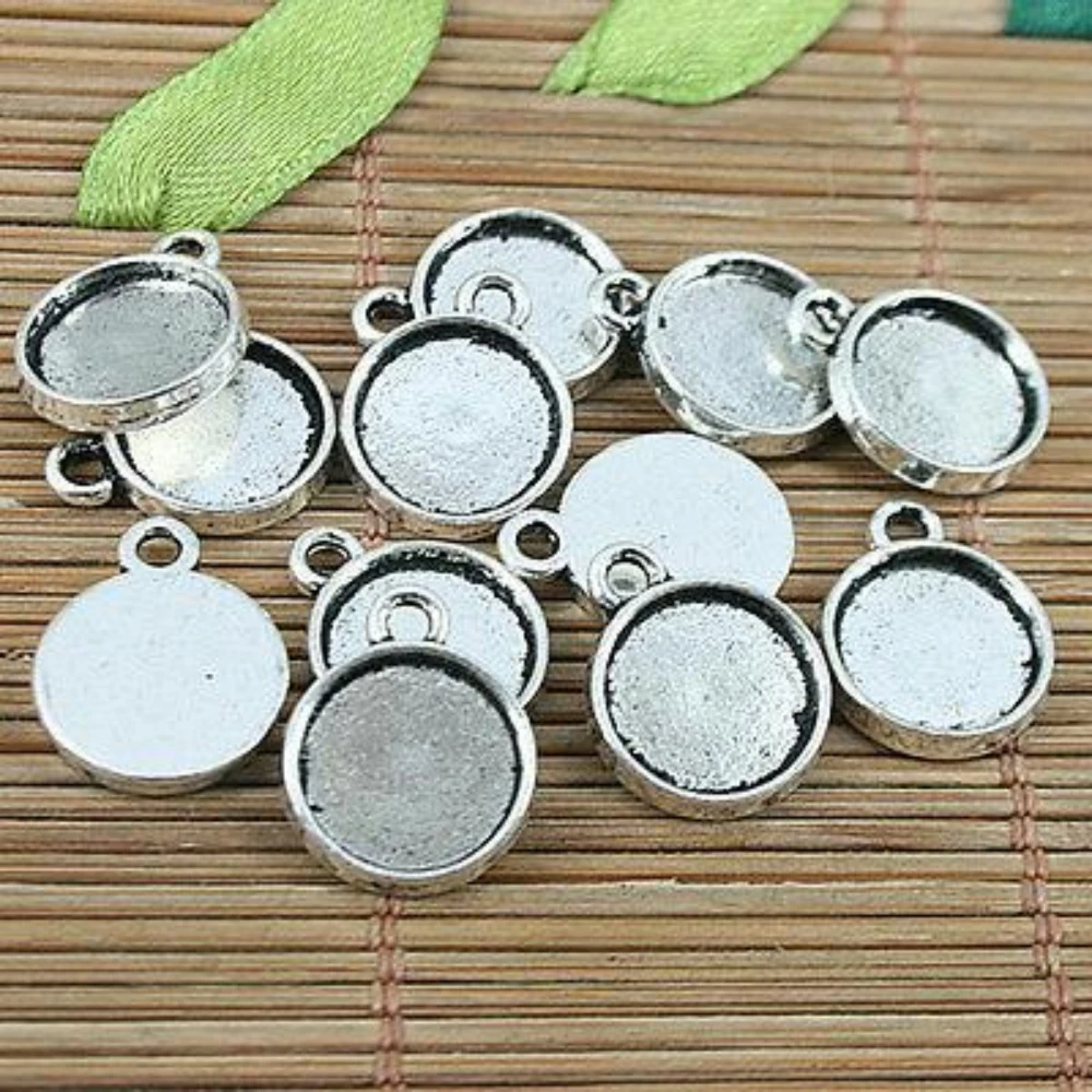 20PCS 14x12mm hole 1.3mm,inner size:10mm TIBETAN SILVER ROUND SHAPED 10MM CABOCHON SETTINGS CHARMS H2876