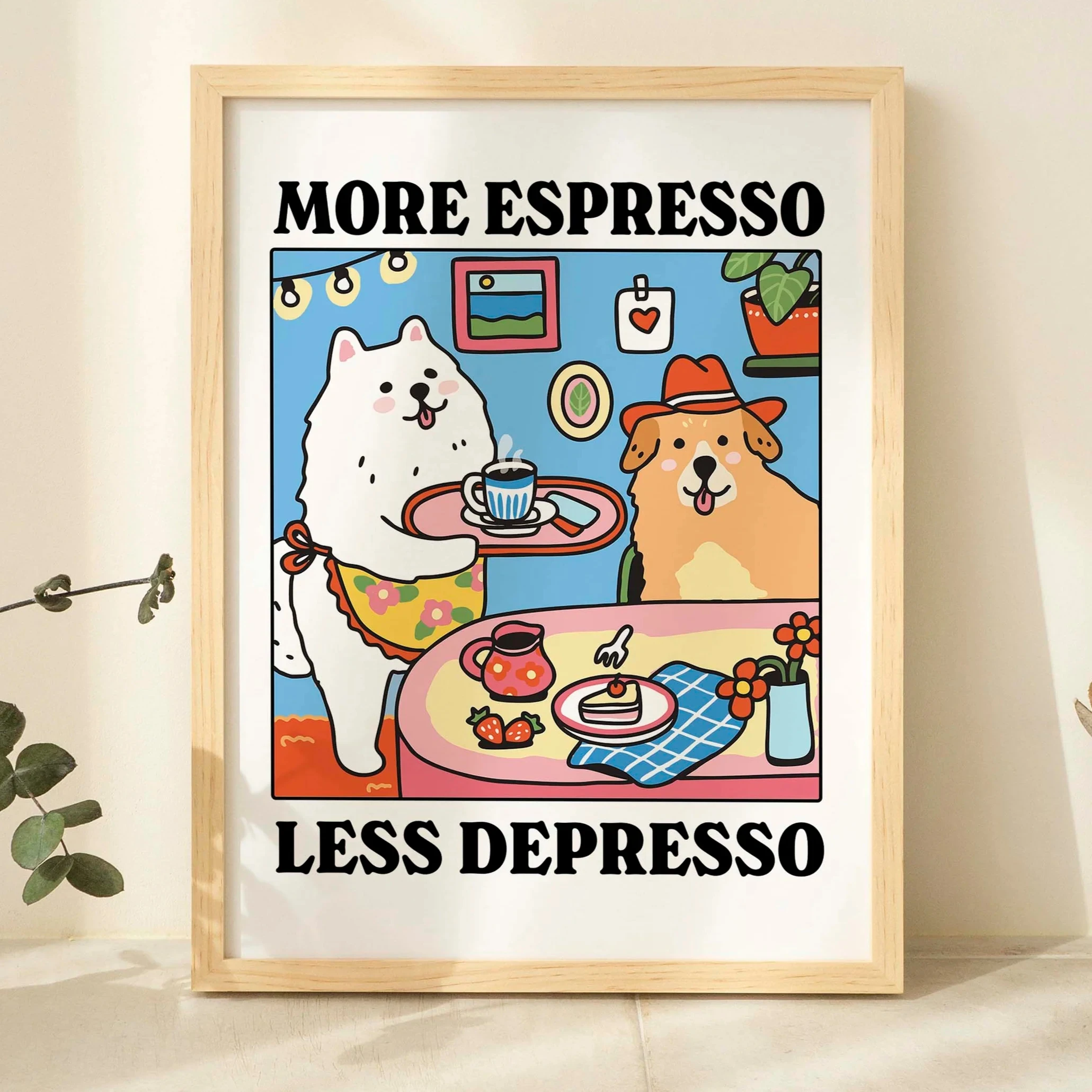More Espresso Less Depresso Cartoon Dog Wall Art Prints Canvas Painting Poster Picture For Living Children Room Home Decor Gift
