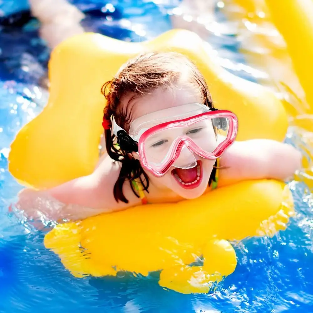 Gafas de natación de cristal para niños, correa de PVC con cubierta nasal, gafas de natación de Snorkel, visión amplia, colores vibrantes, máscara