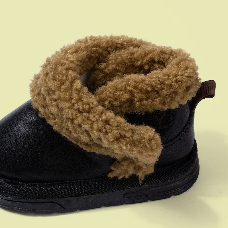 شتاء جديد وصول براون فو شيرلينغ طوق أسود أبيض العصرية الدفء الاطفال الثلوج أحذية عادية لينة وحيد للجنسين سنوبروف #4