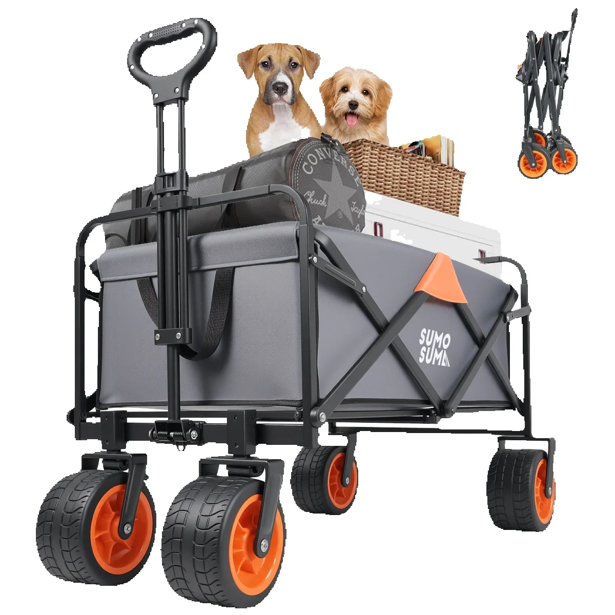 Chariot pliable 120L pour extérieur avec porte-gobelet, chariot de plage portable, chariot de camping, chariot de rangement, capacité de charge 150kg