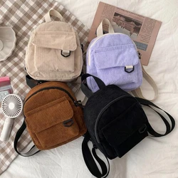 Women Mini Backpack Solid Color Corduroy Small Backpacks Simple Casual Student Bookbags Traveling Backpacks Mochilas