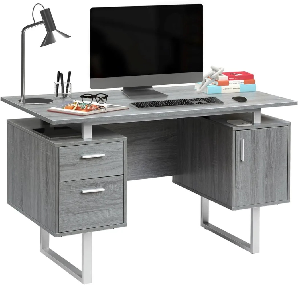 

Techni Mobili Modern Office Desk with Storage, Gray