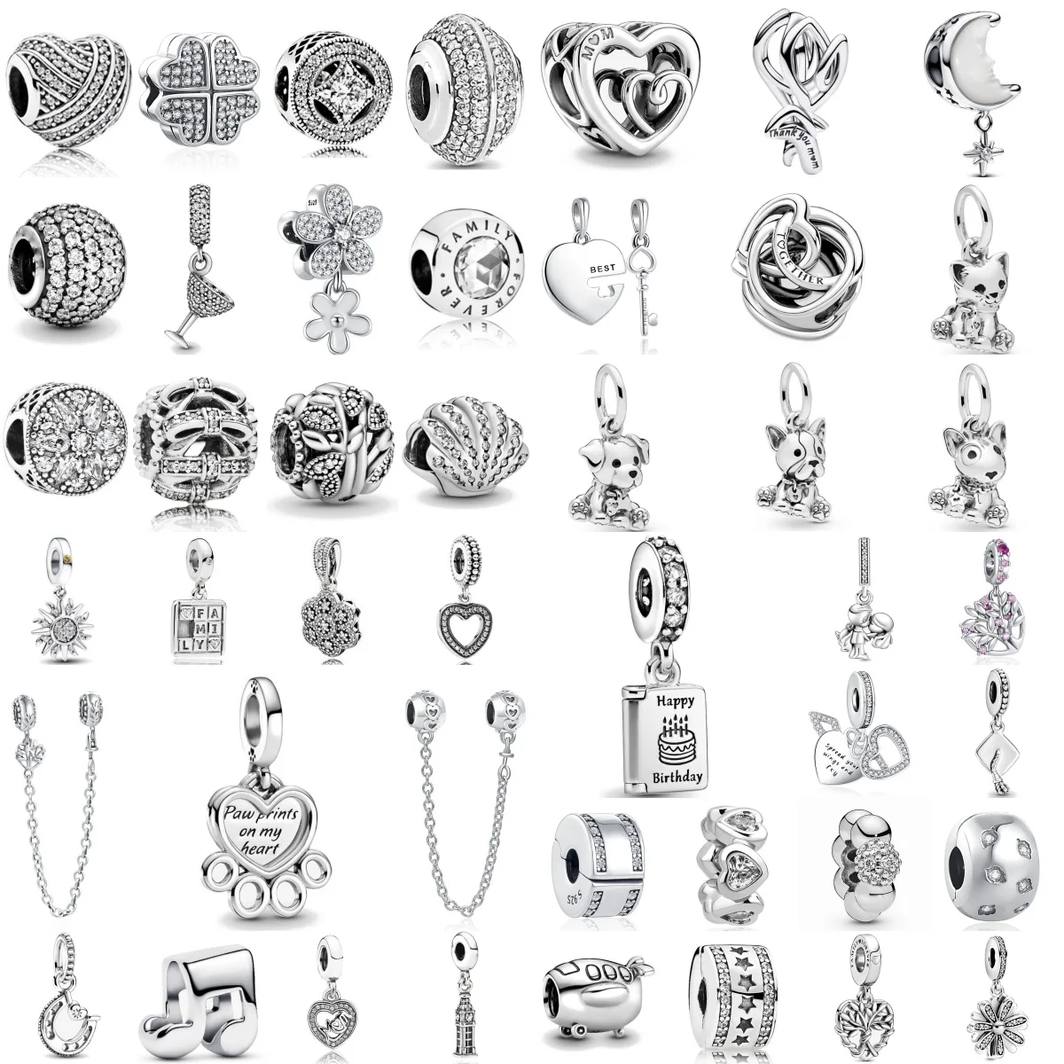 Fashion 925 Silver Note, Moon, and Dog Pendant, Suitable for DIY Exquisite Women's Jewelry Accessories with Original Bracelets