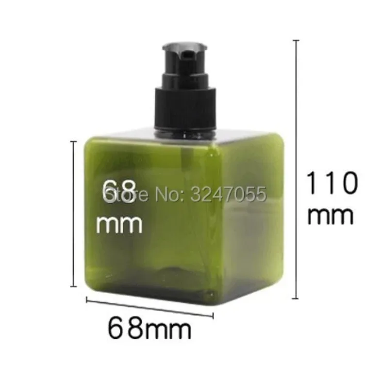 250ML White Plastic Square Shampoo Refillable Bottle,Portable Travel Body Lotion Pump Container,Olive Green Cosmetic TonerBottle