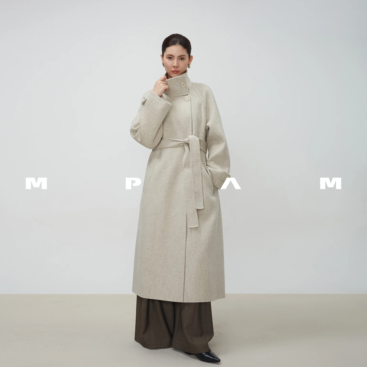 Mpam 2026 Chimney Collar Cashmere and Wool Coat, Double-Sided Wool, Mid-Length Design, Women's Coat 912